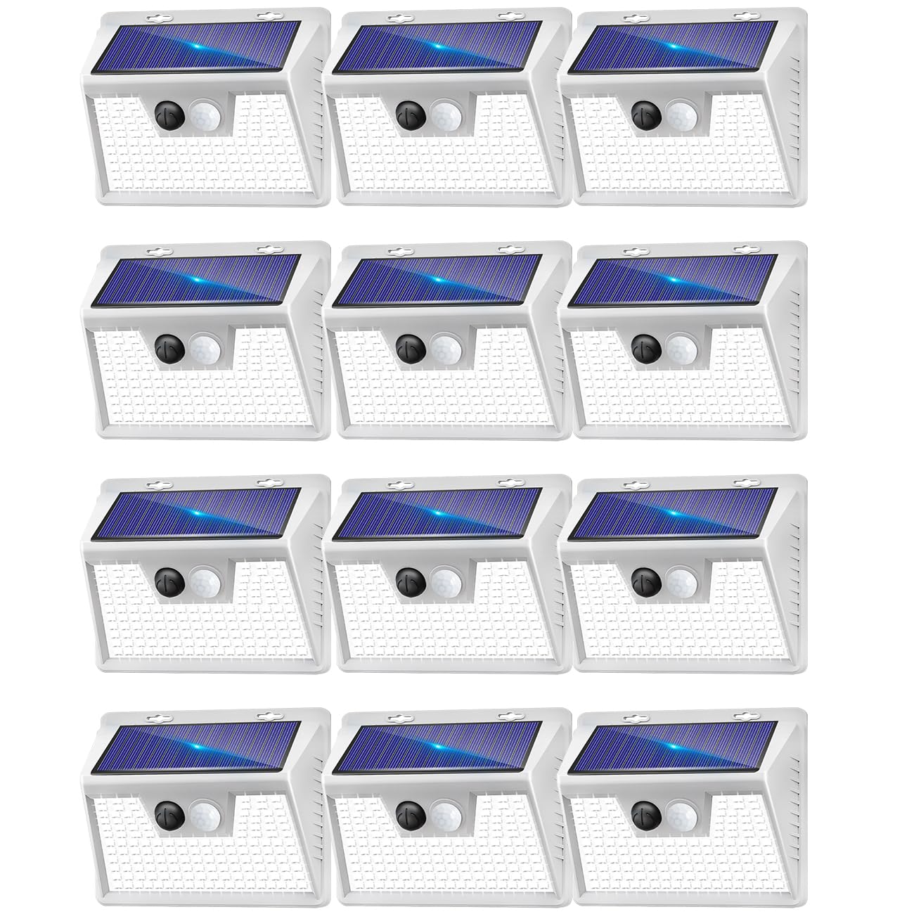 Solar Lights Outdoor 12 Pack, 140LED/3 Modes Motion Sensor Outdoor Lights Solar Powered, Wireless IP65 Waterproof Solar Wall Lights Outdoor Lights, Bright for Deck Fence Patio Front Door, White