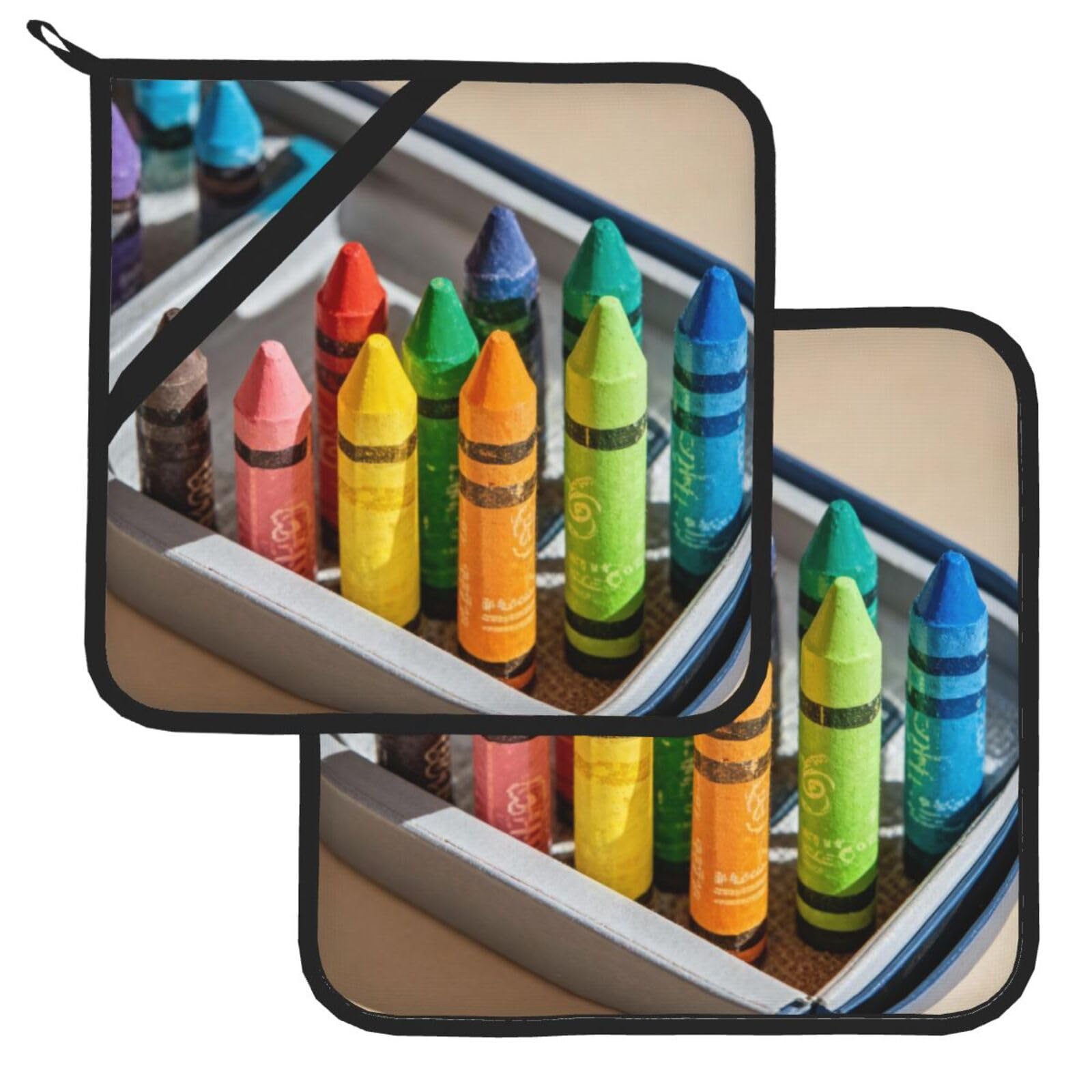 Pot Holder Set of 2 Heat Resistant Kitchen Potholders Crayons Pot Holders Kitchen Trivets with Hanging Loops Washable Oven Hot Pads for Cooking Baking BBQ