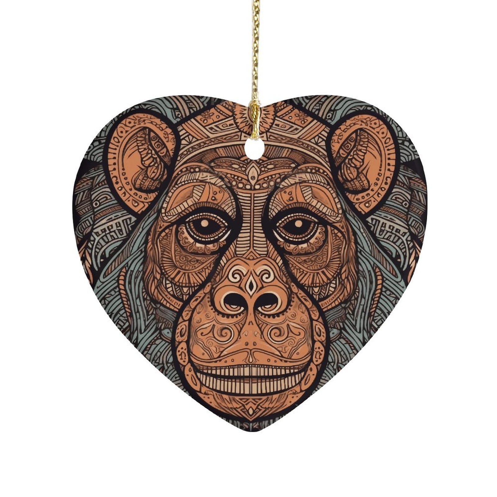 Fekiloot Style Orangutan Tribal Pattern Ceramic Ornament Home Decor Keepsake
