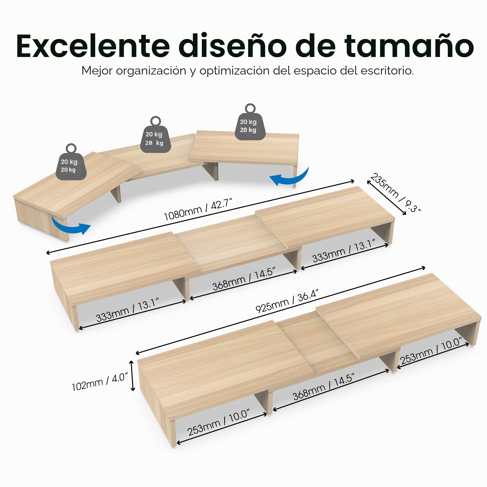 FITUEYES Soporte Monitor Elevador Monitor de Madera con Longitud y Ángulos Ajustables para 2 Monitores 92.5-108 x 23,5 x 10,2cm (Amarillo) DT108006WO