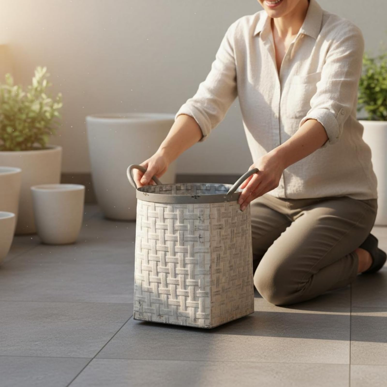 2 Stück Dekorative Pflanzgefäße Rustikale Metall Übertopf Blumentopf Pflanzkübel aus Eisen Zeitlose Optik Handgefertigter Eindruck für Pflanzendeko für Wohnräume Balkon Terrasse Garten