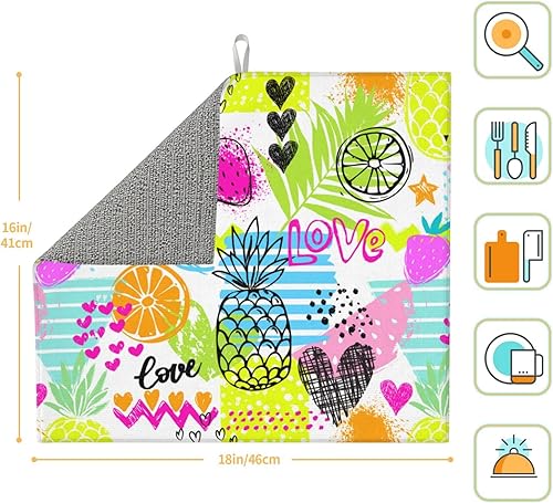 Miniatura 2 de Tapete de secado de platos colorido con patrón de frutas para cocina, 16 x 18 pulgadas, tapete de drenaje de platos absorbente de microfibra con