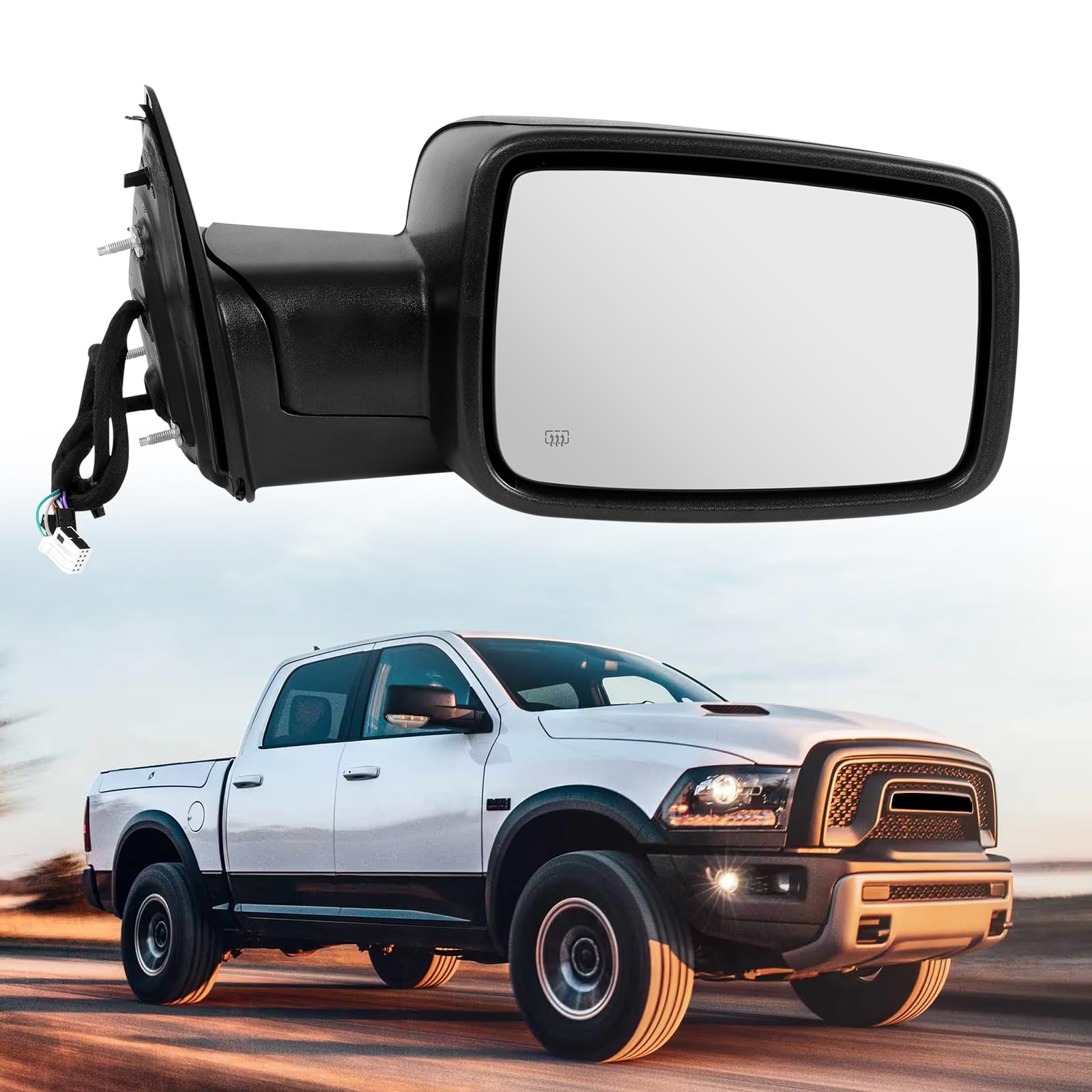 Passenger Side Door Mirror Compatible with 2013-2018 Dodge Ram 1500/2500 /3500, With Heated, Puddle Lamp, Temperature Sensor, Led Tuning Signal, Power Fold 11pins (Right Side)