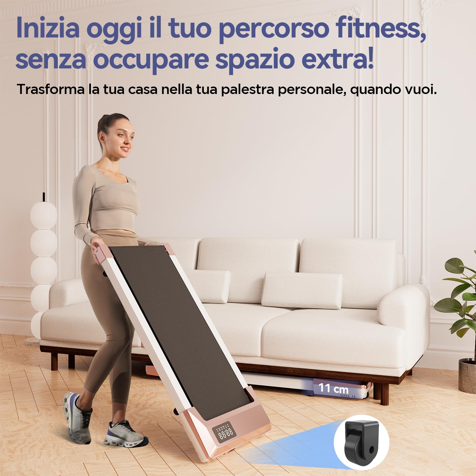 Copant Tapis roulant, tapis roulant con LCD Scarn, pedana da 2,5/3.0 HP con APP e controllo remoto, carico massimo Max 136 kg,con corsi di allenamento e corse, 1-6/12km/h per casa o ufficio