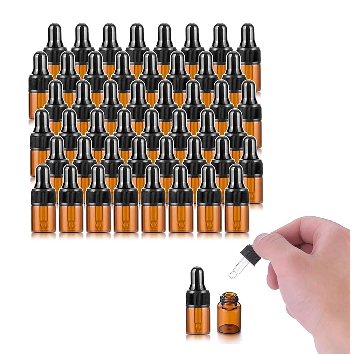 Buy 50 Pack,2ml Amber Glass Dropper Vial for Essential Oils,Empty Glass