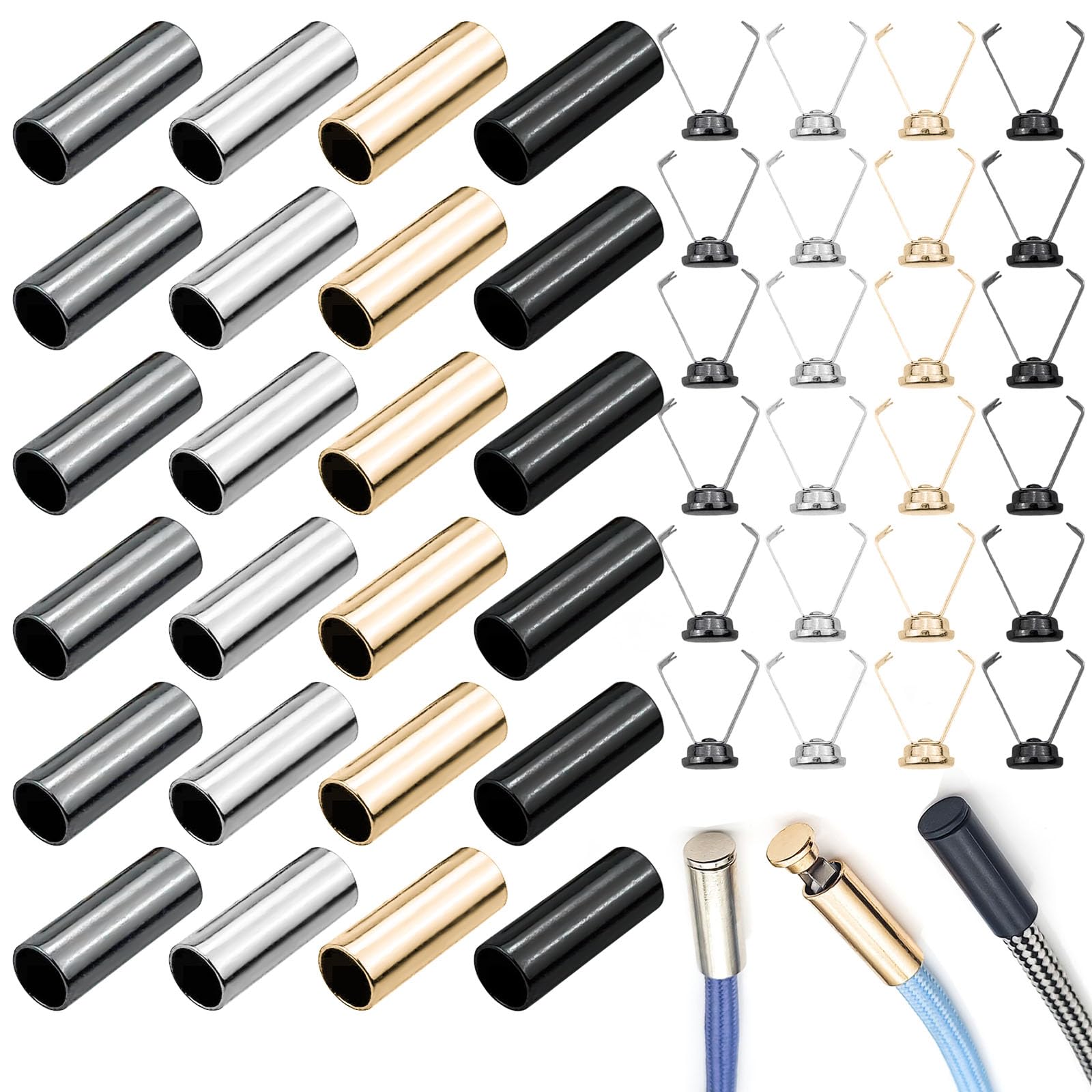 Qusmeiyici 24PCS Metal Rope Stoppers, Shoelace Head, Hoodie Buckle, Fastener Buttons for Sweatpants Drawstrings, Backpacks, Shoelace Replacement Accessories
