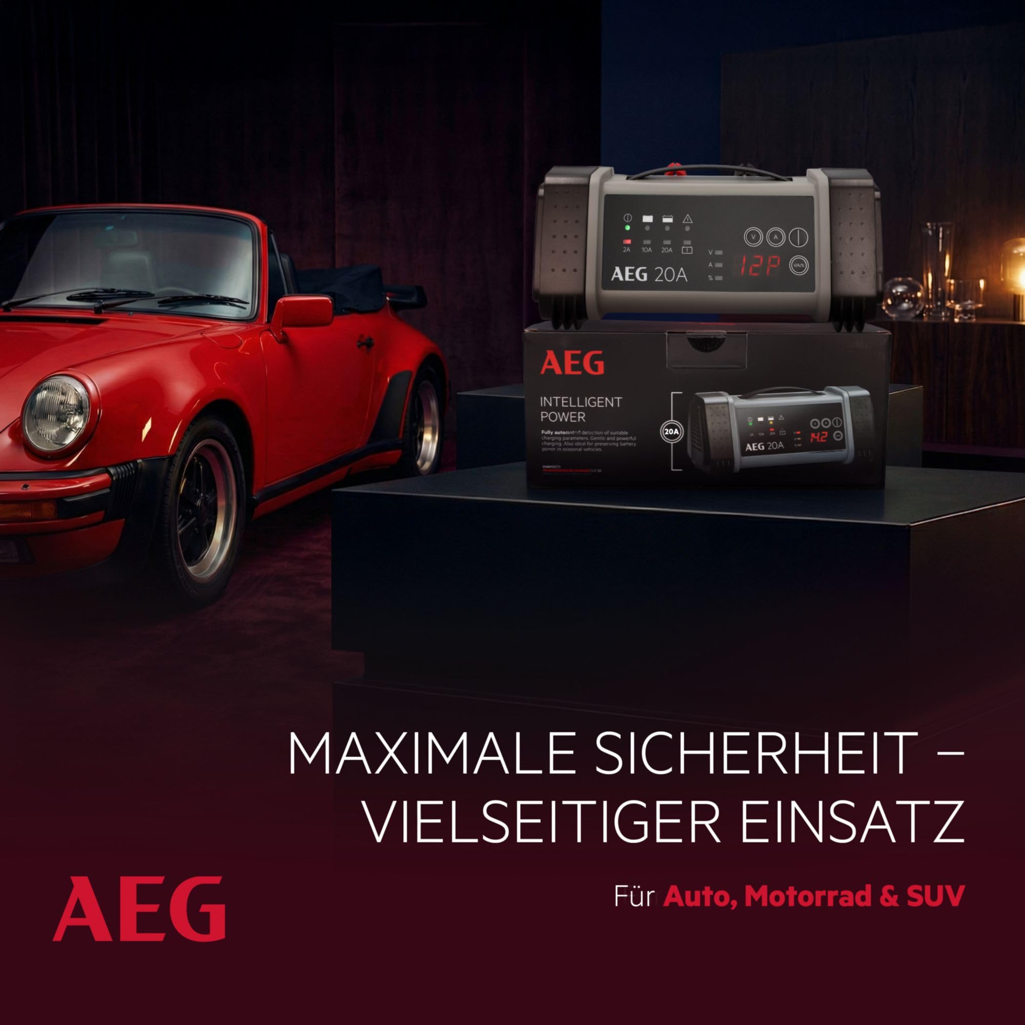 AEG Mikroprozessor Batterieladegerät LT 20, 20A für 12/24V Autobatterien, 9-stufig, Power Supply, intelligente Ladefunktion, automatischer Temperaturausgleich, Schwarz/Grau