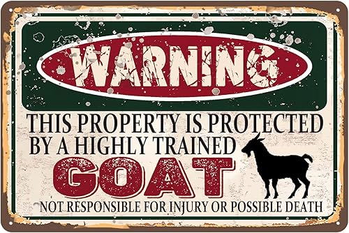 Miniatura 2 de RCXsigns Letrero de metal de cabra vintage, advertencia de que esta propiedad está protegida por un letrero de cabra altamente entrenado, letreros