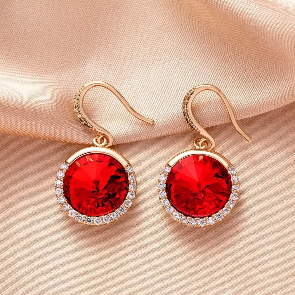 Austrian Crystal Halo Round Drop Dangle Earrings for Women 14K Gold Plated Hypoallergenic Jewelry - Image 5