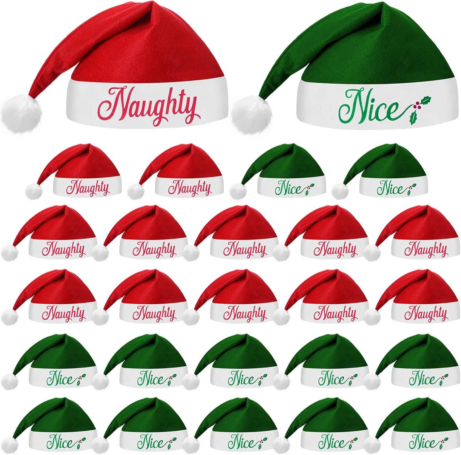 Shinymoon 24 Pieces Christmas Santa Hats Non Woven Fabric Naughty and Nice Santa Hats for Adult Men Women Kids Party Holiday