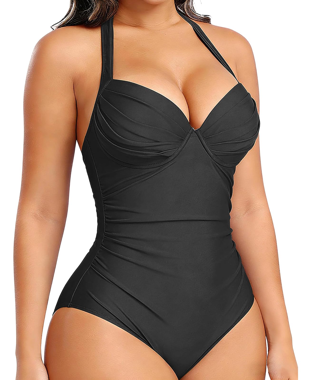 Costume Intero Donna Scollo a V Push Up Imbottito Reggiseno Curvy Costume da Bagno Intero Estivo con Controllo della Pancia