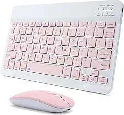 Combo de teclado e mouse Bluetooth recarregável para iPad, teclado de mouse portátil ultrafino sem fio para iPad Pro Air Mini, iPhone, Samsung, tablet, celular, Android, iPadOS/iOS 13 e acima (rosa)