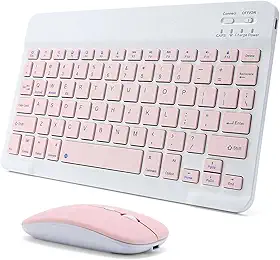 Combo de teclado e mouse Bluetooth recarregável para iPad, teclado de mouse portátil ultrafino sem fio para iPad Pro Air Mini, iPhone, Samsung, tablet, celular, Android, iPadOS/iOS 13 e acima (rosa)