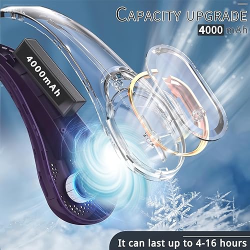 Miniatura 4 de ASNUG Ventilador de cuello portátil, ventiladores de cuello para hombres, ventilador personal recargable de 4000 mAh, ventilador manos libres de