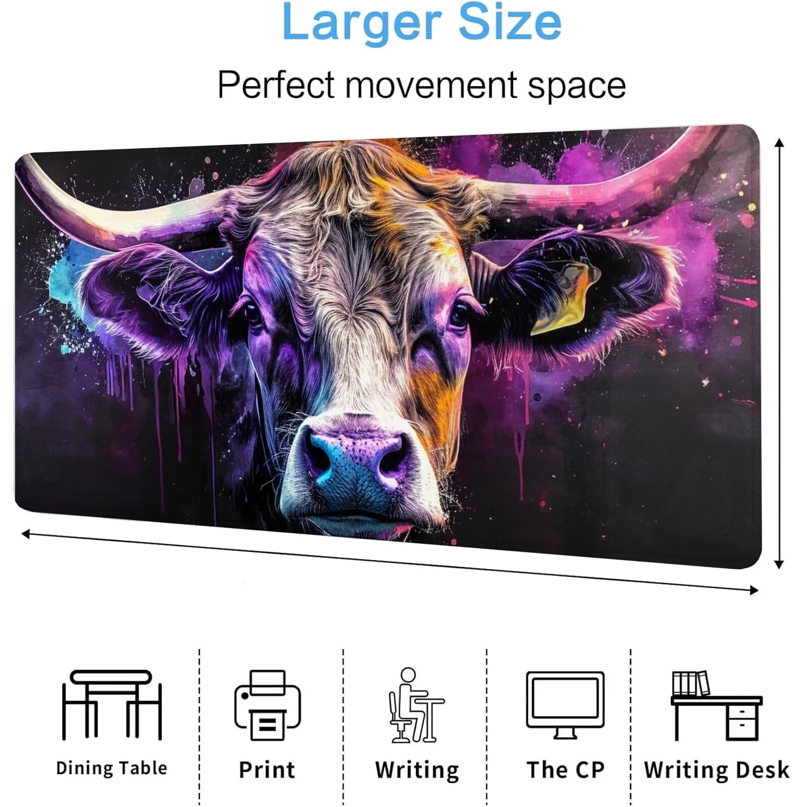 Kolorowa podkładka pod mysz XXL wołowina 1600 x 800 x 4 mm podkładka pod mysz do gier, duża wodoodporna antypoślizgowa podkładka na biurko, podkładka pod mysz szyte krawędzie dla graczy, komputera,