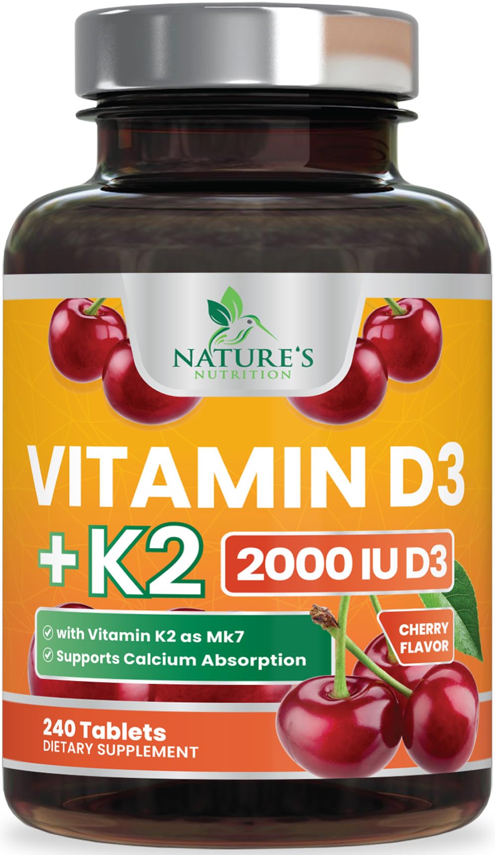 Vitamin D3 K2 Supplement 2000 IU D3 - Extra Strength MK-7 K with Vitamin D3 - For Immune Support, Heart, Teeth & Bone Health - Easy to Swallow, Max Absorption D3K2 Chewable, Berry Flavor - 240 Tablets 240 Count (Pack of 1)