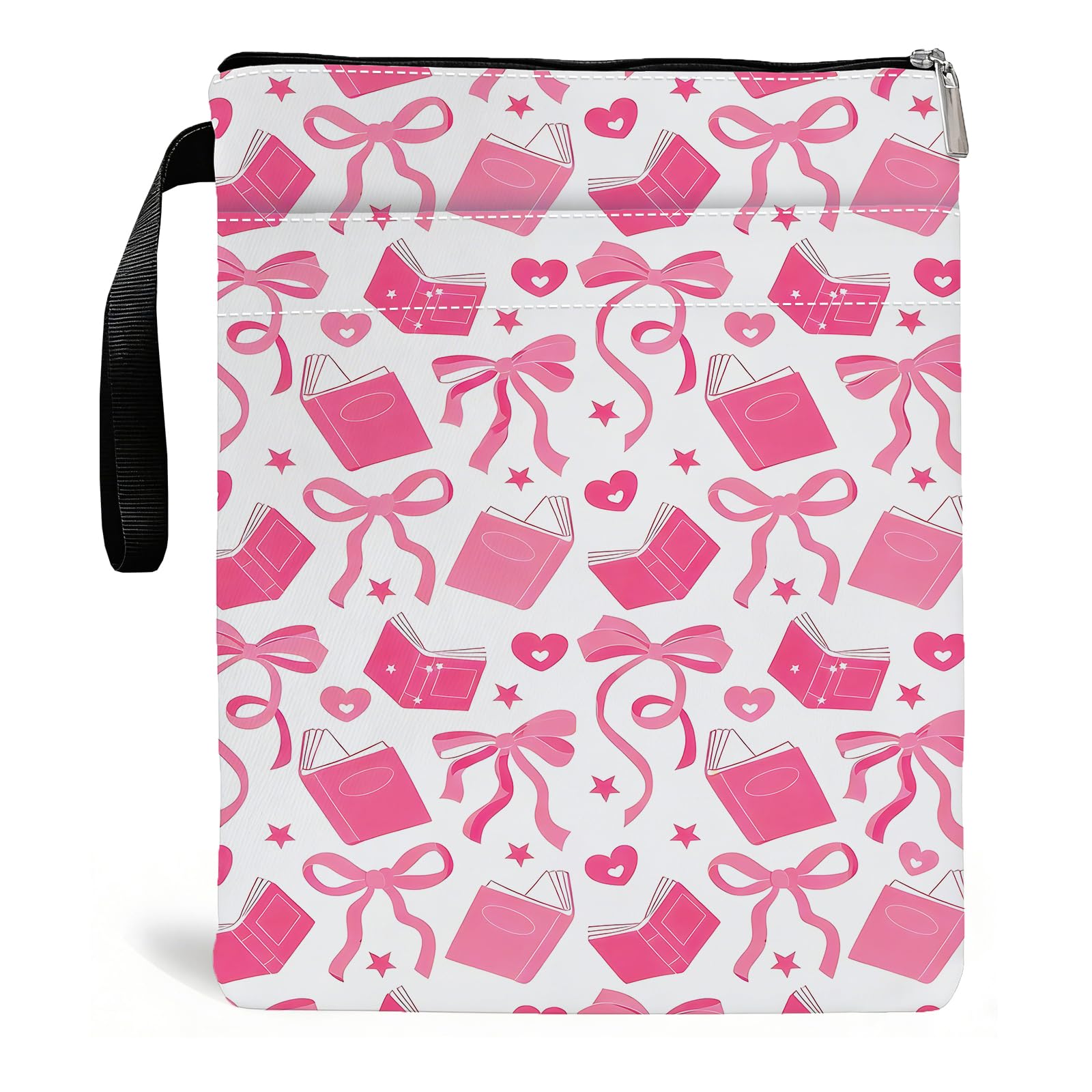 Pink Bow Book Sleeve Pouch, Reusable Book Protector with Zipper, Coquette Bow Book Protector Sleeves for Paperbacks, Cute Book Covers for Students, Literature Lovers, Stationery Gifts