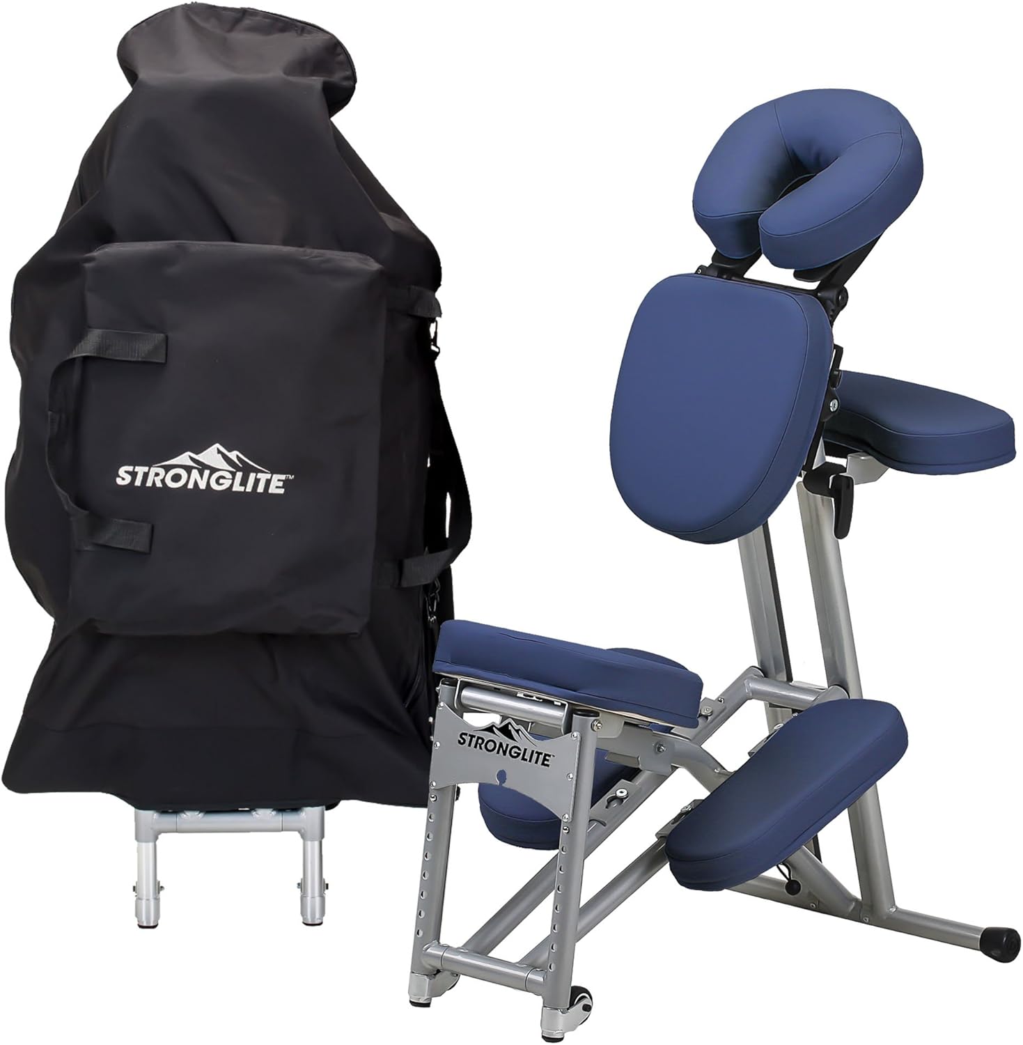 STRONGLITE Portable Massage Chair Ergo Pro II - Ultra-Strong, Lightweight, Foldable Tattoo Spa Chair with Wheels & Carry Case (600lbs Working Weight), Black