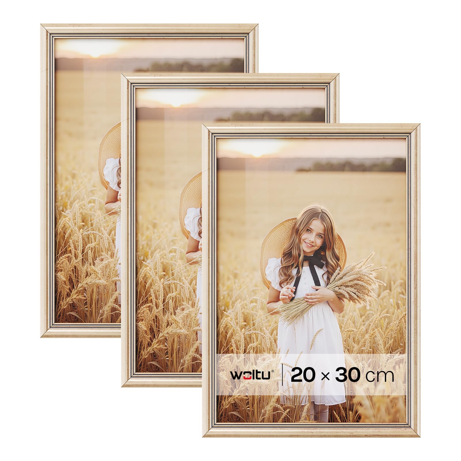Cadre photo 20x30cm premium en bois massif orné d'un passe-partout épuré