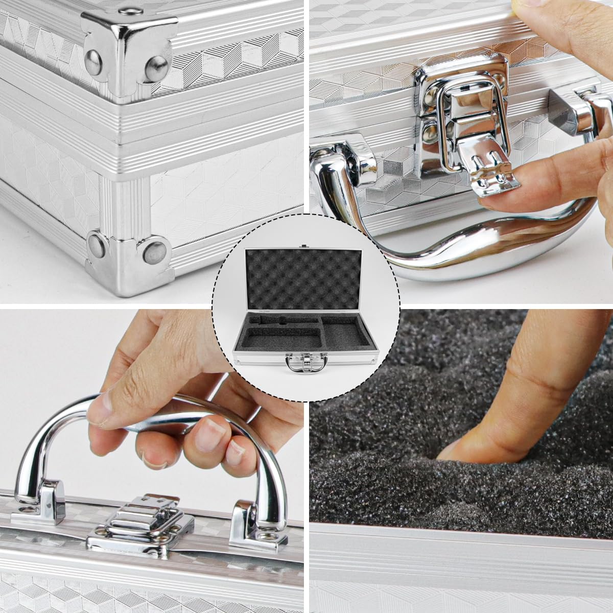 Maleta de Aluminio con Cerradura portátil de Metal Duro Maletín Profesional Clipper Maletín de Aluminio con Espuma Ondulada, Plata (35,9 x 19,1 x 6,3 cm), Plata, Moda, Plata, Plateado, Diseño