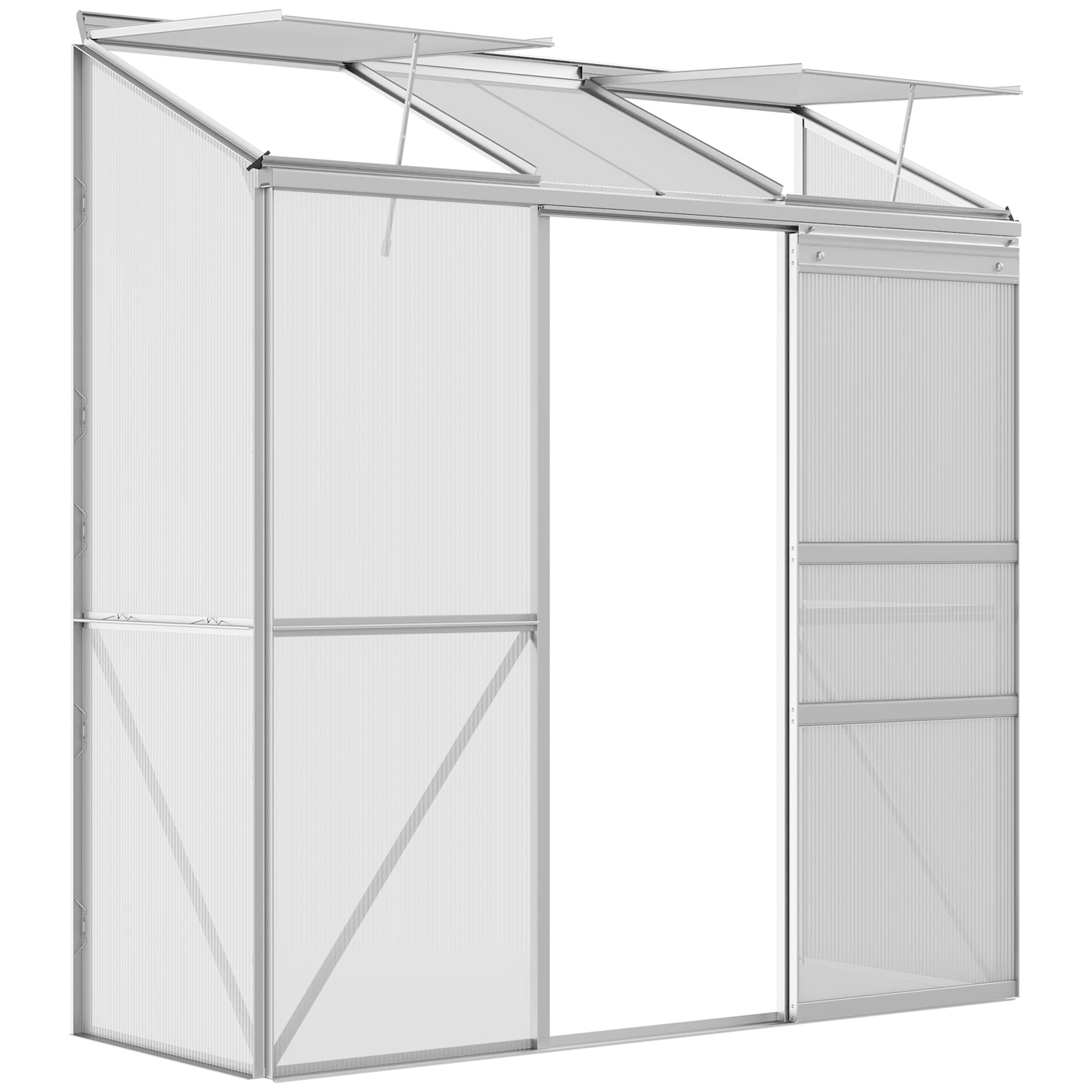 Outsunny Gewächshaus mit Schiebetüren und aufklappbaren Dachfenstern – Polycarbonat, 192 × 68 × 196 cm