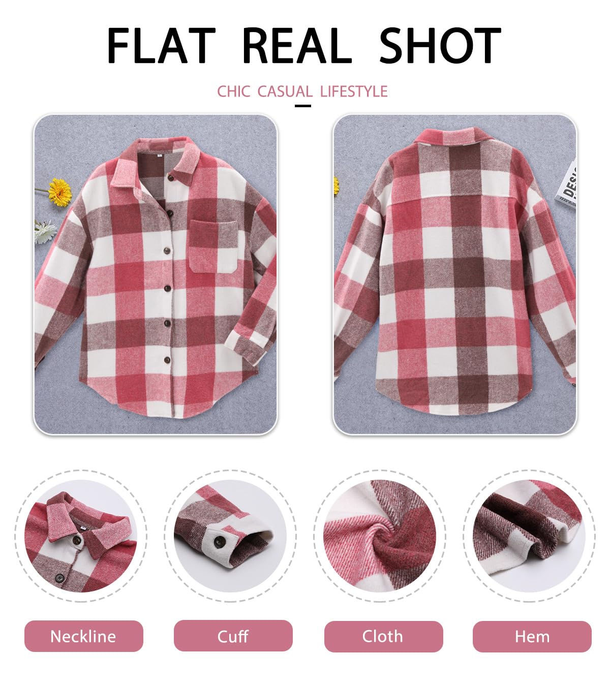 ZOLUCKY Womens Shackets Jacket Plus Size Long Sleeve Button Down Shirts Blouses Tops