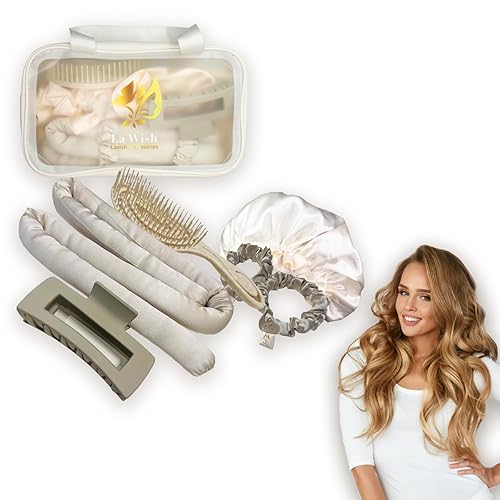 La'Wish Rizador de cabello sin calor, 100% seda de morera, para mujer, con cinta rizadora, gorro de satén sedoso, 2 coleteros, clip para el pelo,