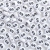 Vista 50 de 100 cuentas de letras blancas redondas de acrílico del alfabeto, cuentas de la letra L, para hacer joyas, pulseras, collares, llaveros, bricolaje