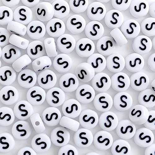 Miniatura 50 de 100 cuentas de letras blancas redondas de acrílico del alfabeto, cuentas de la letra L, para hacer joyas, pulseras, collares, llaveros, bricolaje