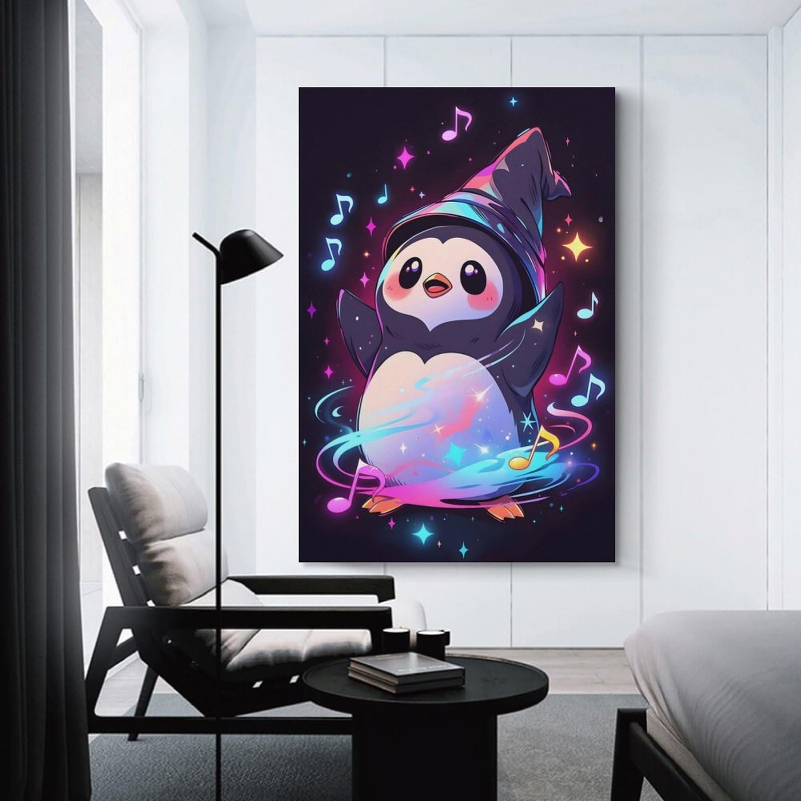 Junmoney Unframe-Penguin Musical Wizard Penguin Musical Wizard Wall Art Print, 24X36inch(60X90cm), For Bedroom Walls, Guest Spaces Or Lounges, Home Artwork With A Soft Interior Feel