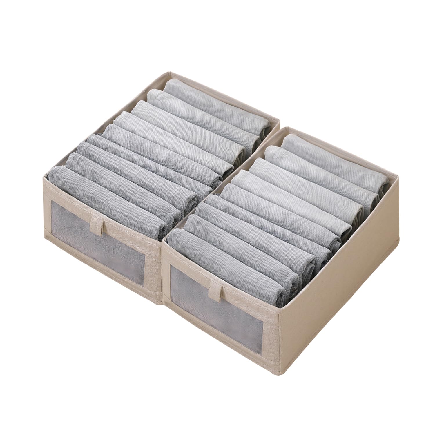 Lonimia 2 Pcs Wardrobe Clothes Organizers, Linen Storage Bins with Mesh Window and Handle, Storage Containers for Organizing Clothing, Jeans, Sweaters, Toys, Books, Closet, Wardrobe (40*27*17cm)