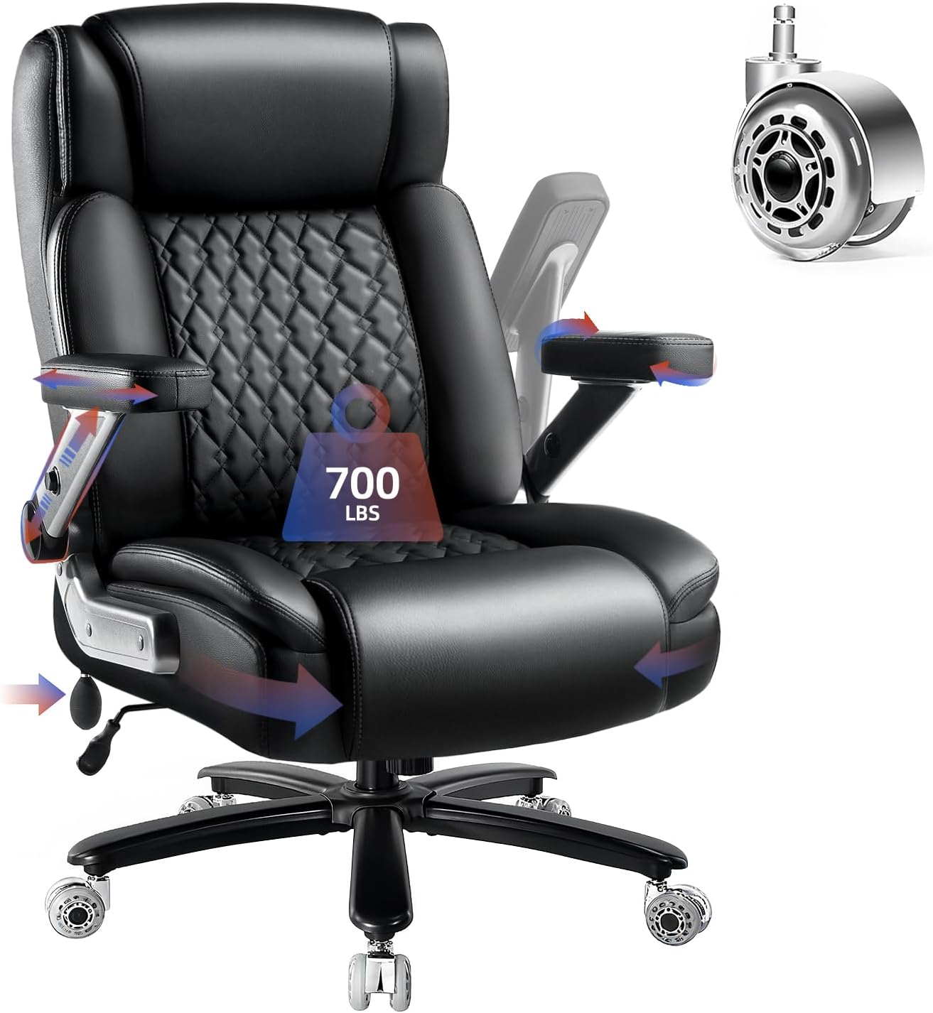 OFIKA 700LBS Large Heavy Duty Office Chair with 5D Flip Arms, Big and Tall Office Chair,High Back Computer Executive Desk Chair with Adjustable Lumbar Support,Dual Rubber Wheel(Black)