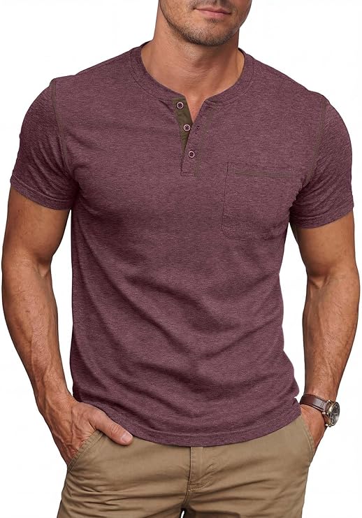 NITAGUT Mens Henley Shirts Short Sleeve Cotton Casual T-Shirts for Men Comfort Button Summer Tee with Pocket