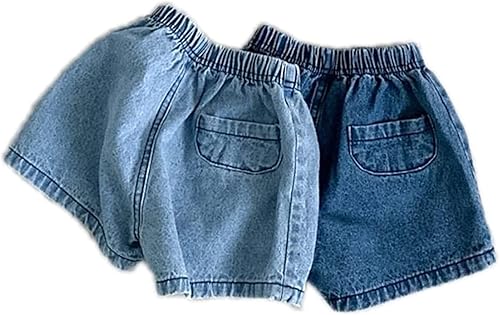 EISHOW Pantalones cortos de mezclilla para bebés y niñas, 2 piezas, pantalones cortos para niños, pantalones cortos sueltos para pañales, pantalones