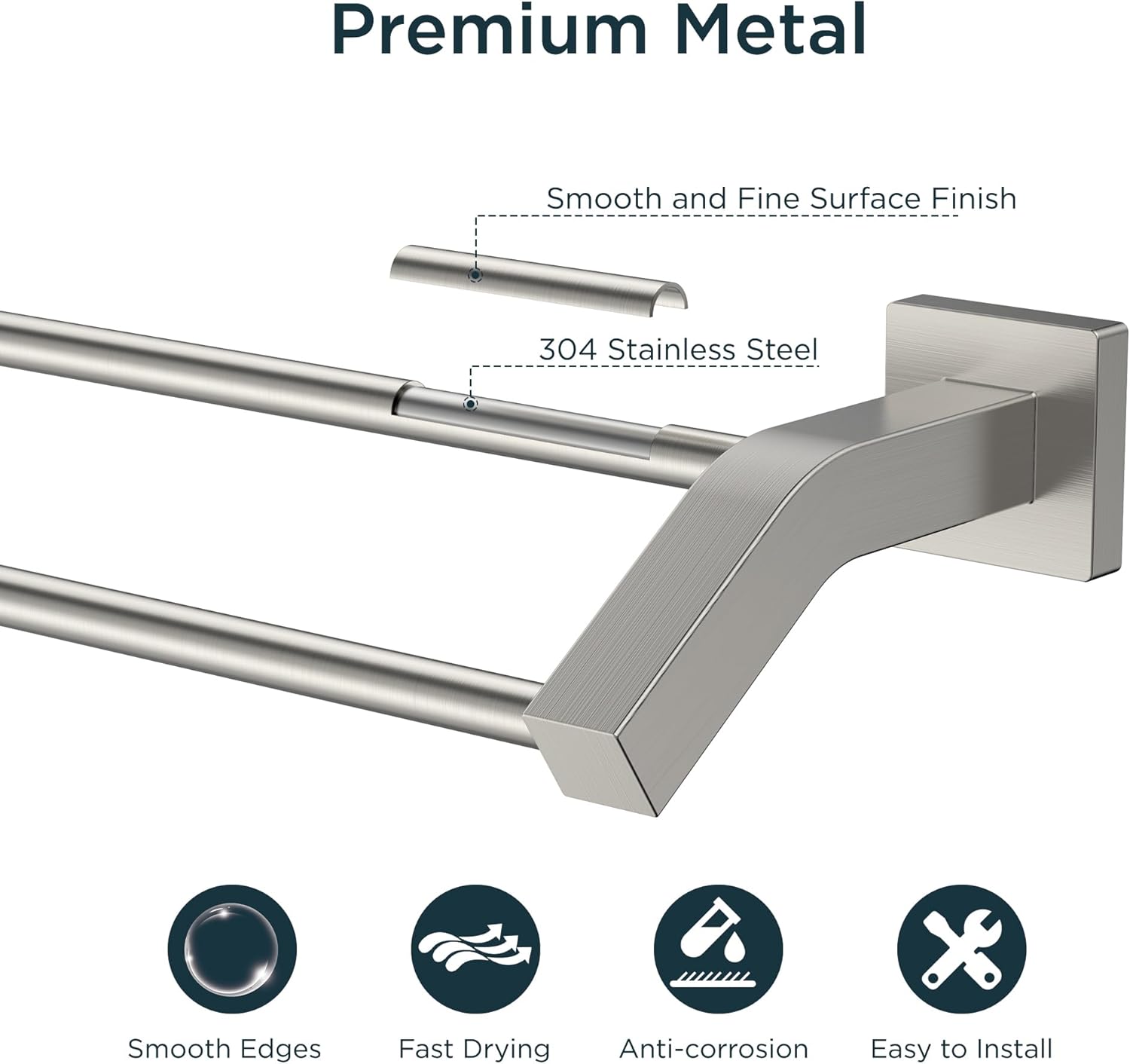 FORIOUS Double Towel Bar, 24 Inch Dual Towel Racks for Bathroom Wall Mounted, Thicken SUS304 Stainless Steel Bath Square Towel Rod Towel Holder Rail, Brushed Nickel - Image 5