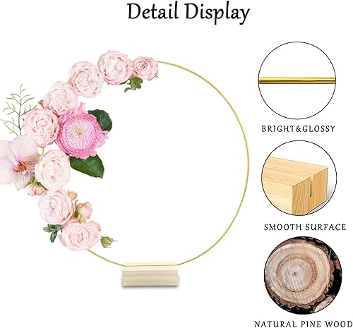 Miniatura 4 de 10 piezas de centro de mesa de aro floral de metal de 12 pulgadas con soporte para mesa, anillo de corona dorado de macramé de metal con 10