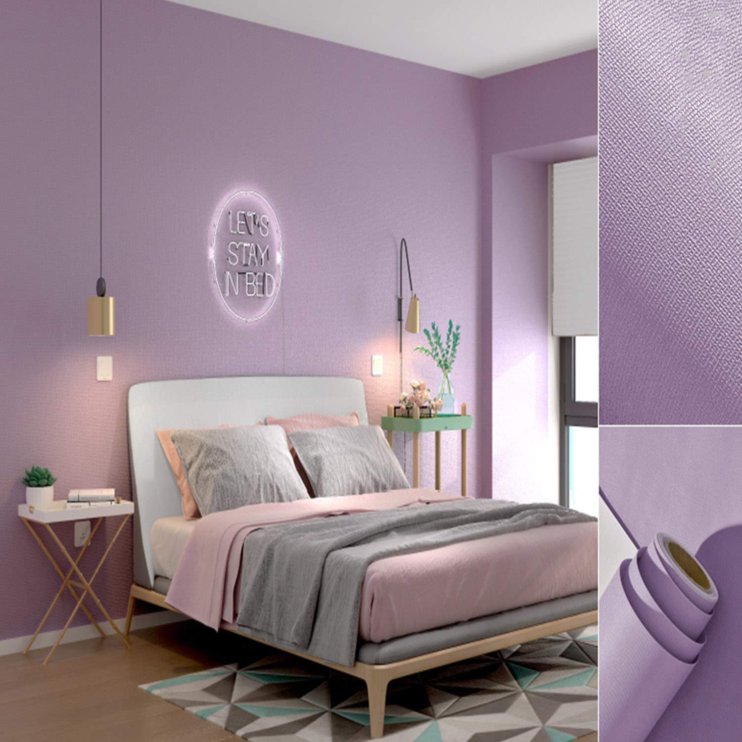 GUEESPeel and Stick Wallpaper Soundproof Waterproof Self Adhesive Carved Pattern Wall Panel for Background Wall Wardrobe Kitchen Living Room Ceiling Store (23.6x196 inch),Purple