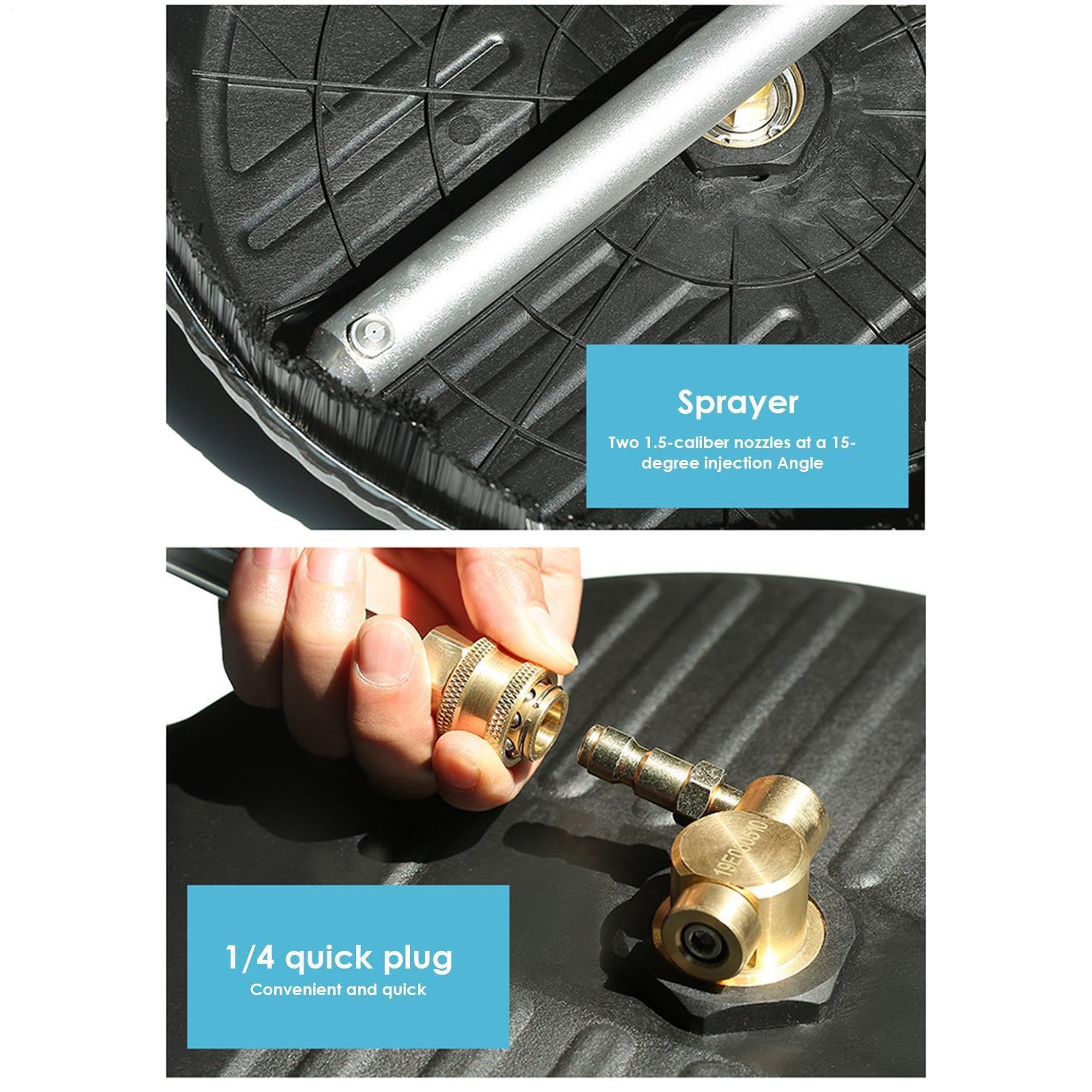 Disco de lavado eléctrico – Pulidor turbos, cepillo de enjuague rápido | pulverizador de agua de doble asa, barredora circular de metal | Herramienta de renovación de patio