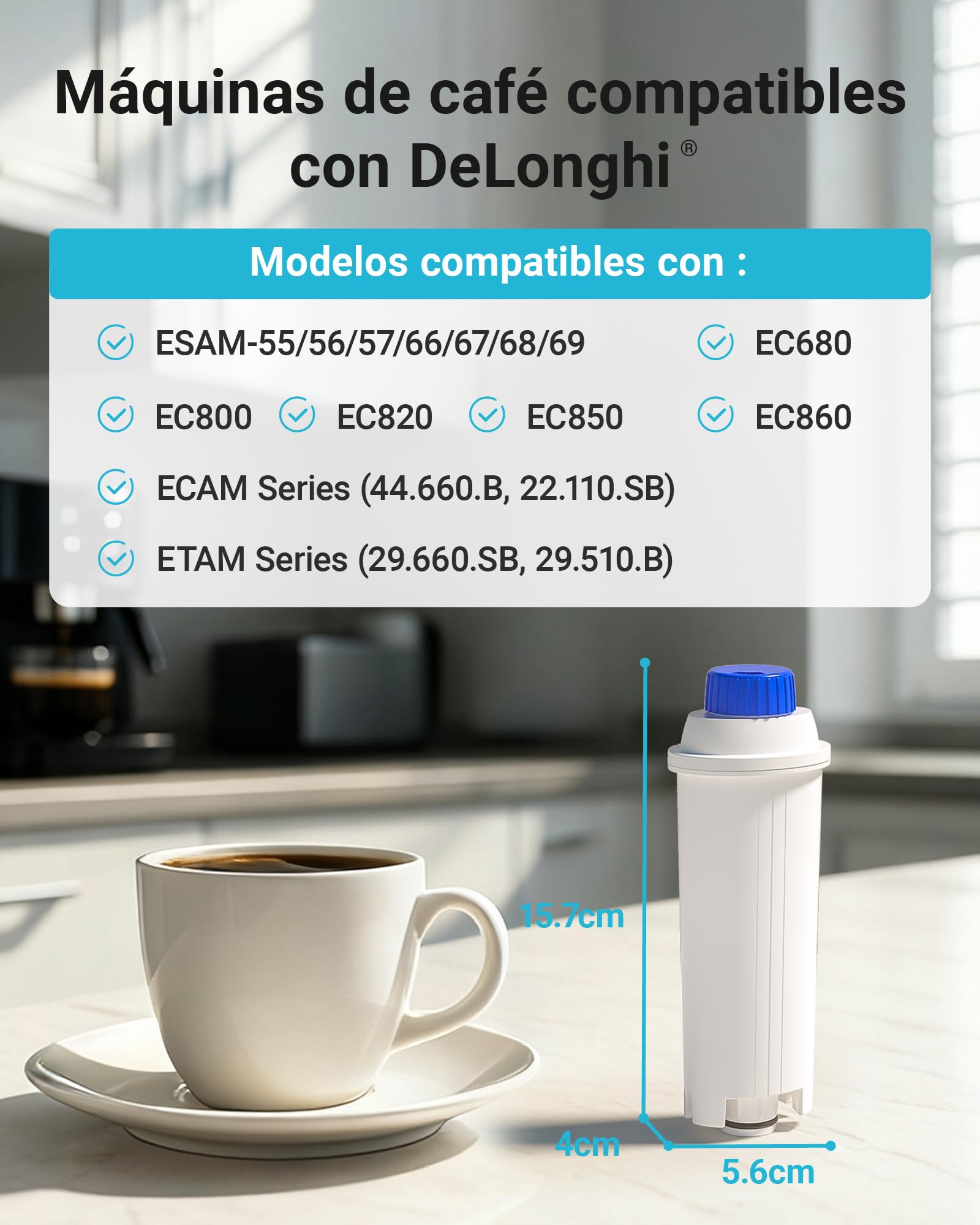 AQUA CREST Filtro de Agua, Repuesto para Filtro De'Longhi® DLSC002 (12) | Filtro de Repuesto para De'Longhi® DLSC002, ECAM, Eletta, Dinamica, Magnifica, ETAM Autentica, Certificado TÜV SÜD