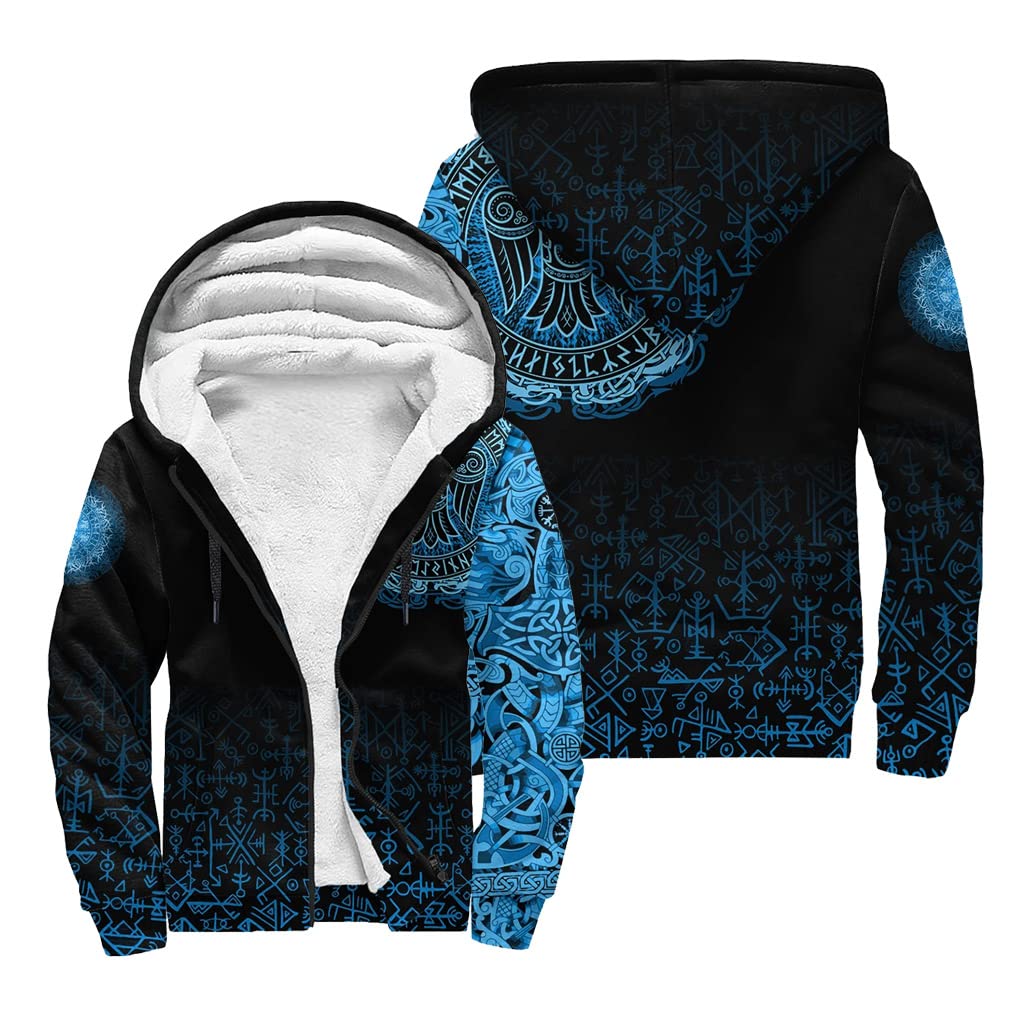 Jjllazad Unisex Blue Jackets Men's Viking Crow Tattoo Pullover Celtic Knot 3D Full Print Casual Zipper Sweatshirt Autumn Couple Big Pocket Hoodie,,5Xl