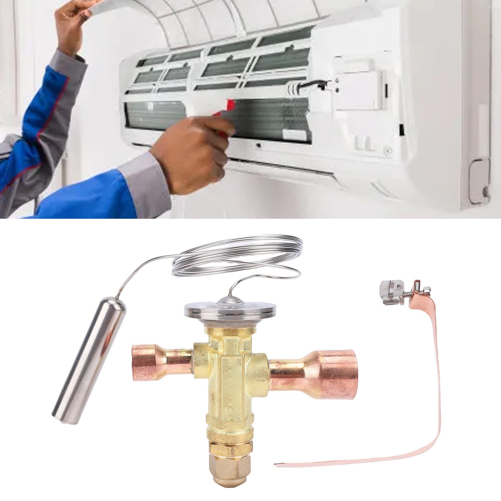 Sicherheitsregelventil mit Thermoelement, 27kW 7.5TR TEV Expansionsventil Klimaanlage, 5/8 Zoll Einlass 7/8 Zoll Auslass, 1,5m Kapillarrohr, Kompatibel mit R22 R407C R404