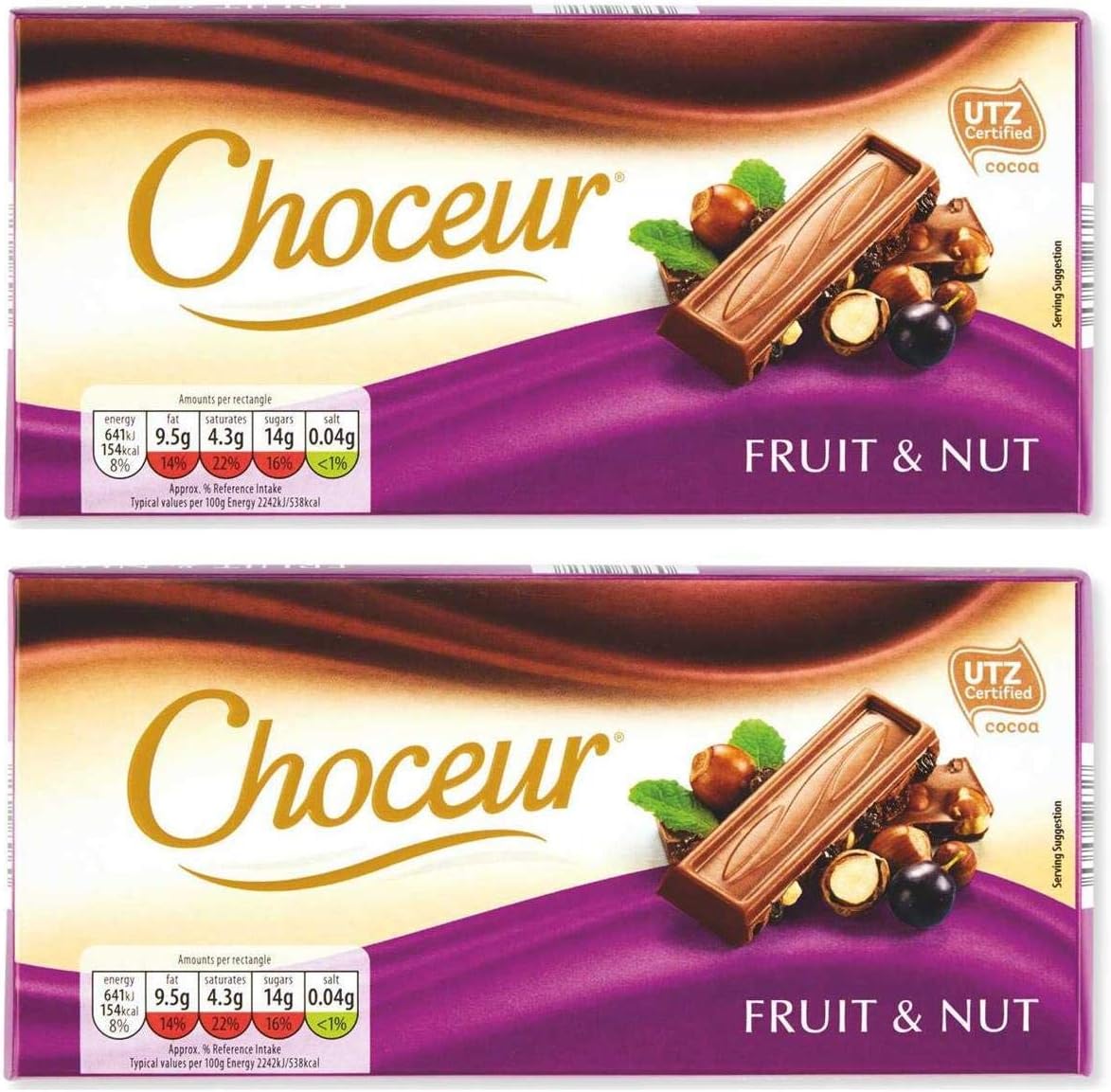 Aldi Choceur Fruit & Nut Milk Chocolate Bar | 2 x 200g Bars | Vegetarian