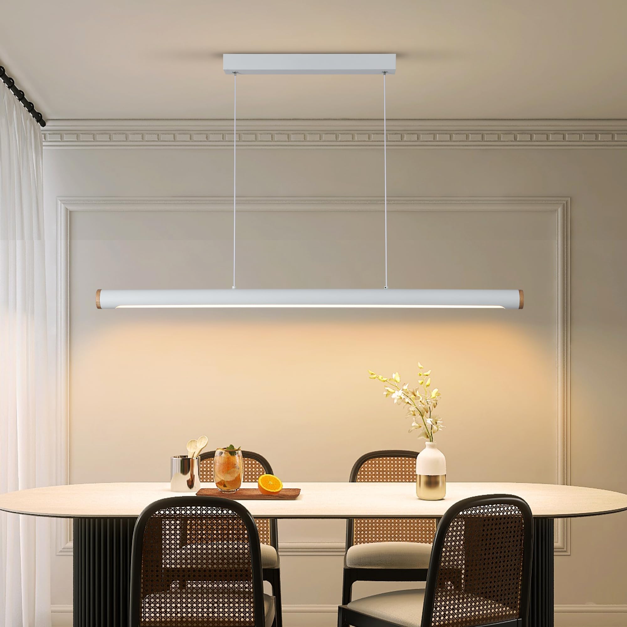 FANLG LED Lampara de techo colgante, 80CM Lampara Colgante Cocina Regulable con Control Remoto, 30W blanco Lampara Comedor lineal Iluminación Colgante regulable altura para Comedor Cocina Oficina