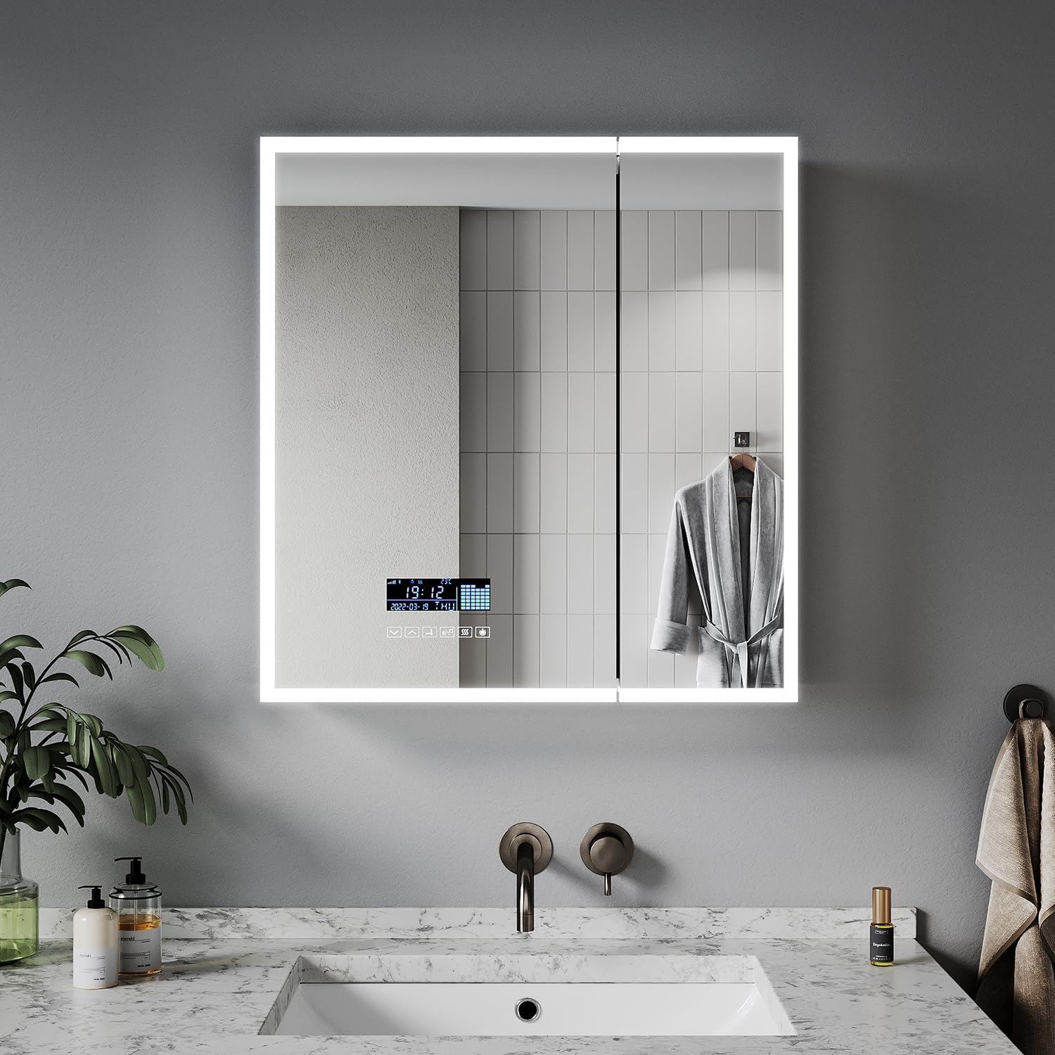 ELEGANT Heated Bathroom Mirror with Light, Bluetooth Speaker & Shaver ...