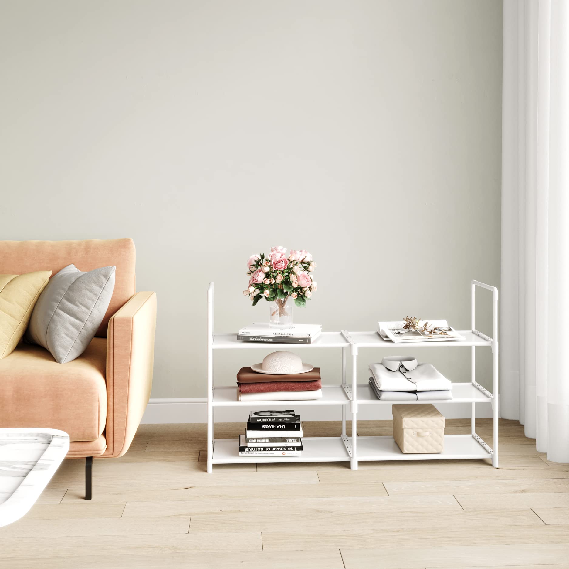 Yegazte Long 3-Tier Shoe Rack, Wide Shoe Storage Organizer Stackable Space Saving Shoe Shelf for 12-15 Pairs, Shoe Stand for Closet, Entryway and Hallway(White)