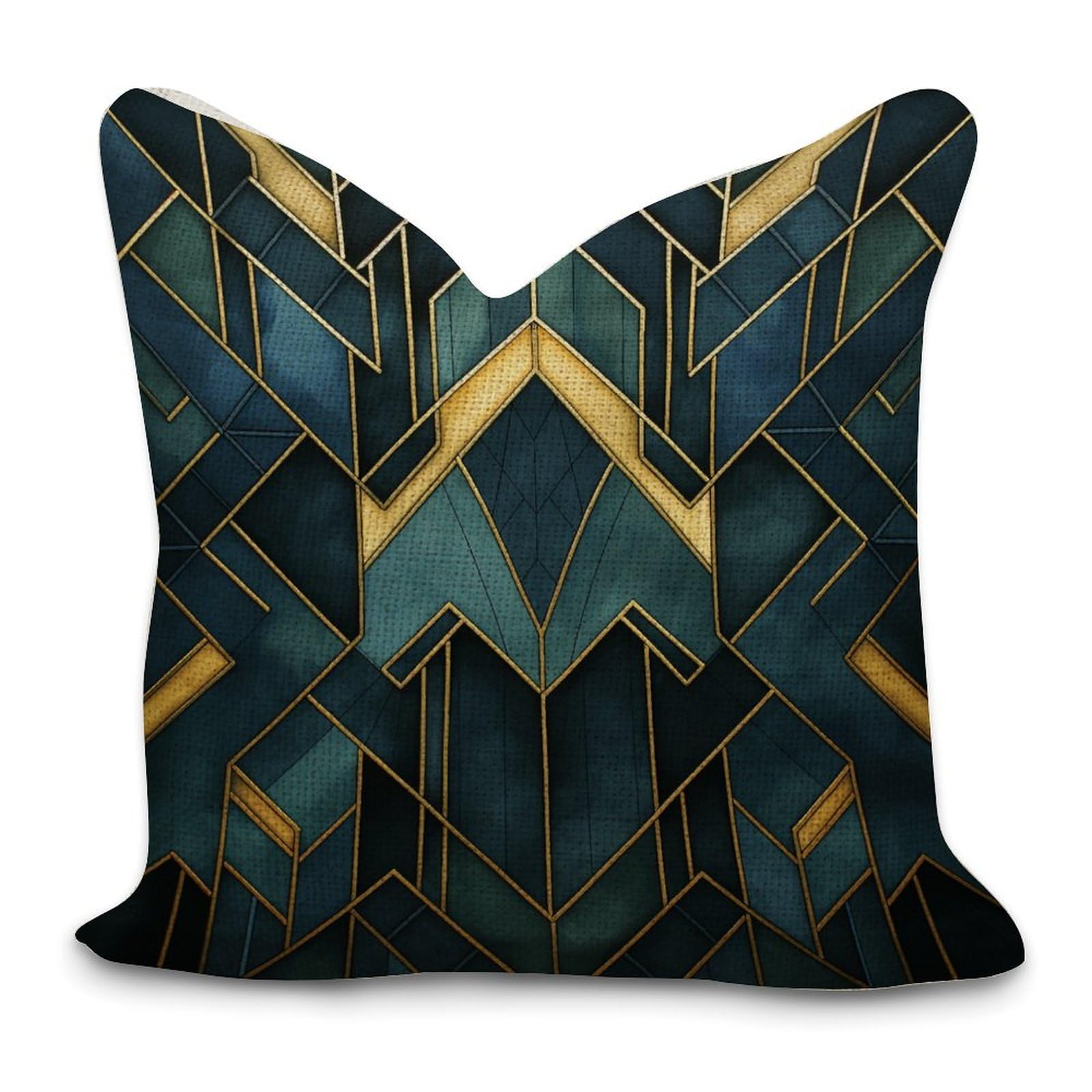 Chinese Style Pillow Cases Design Art Deco with Navy Teal And Gold Art Deco Throw Pillow Covers 18x18in Decorative Square Accent Cushion Cover Cases for Living Room Bedroom Sofa Car Home Decor