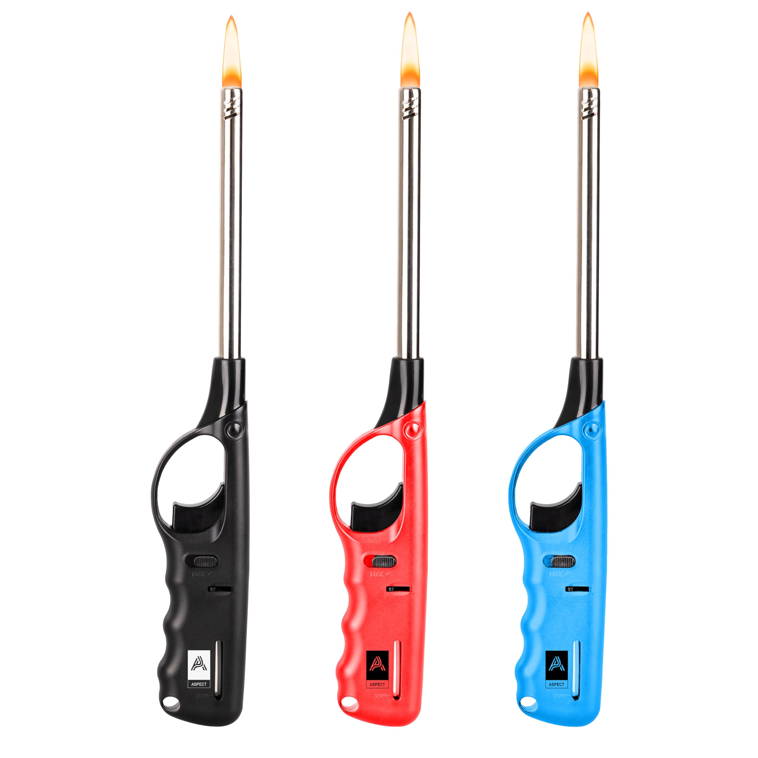 AspectRefillable 3 xBBQ LIGHTERS Assorted Colour BBQ Gas Lighter | Use for Kitchen, Barbecue, Candles, Camping, Cooking, BBQs, Fireworks