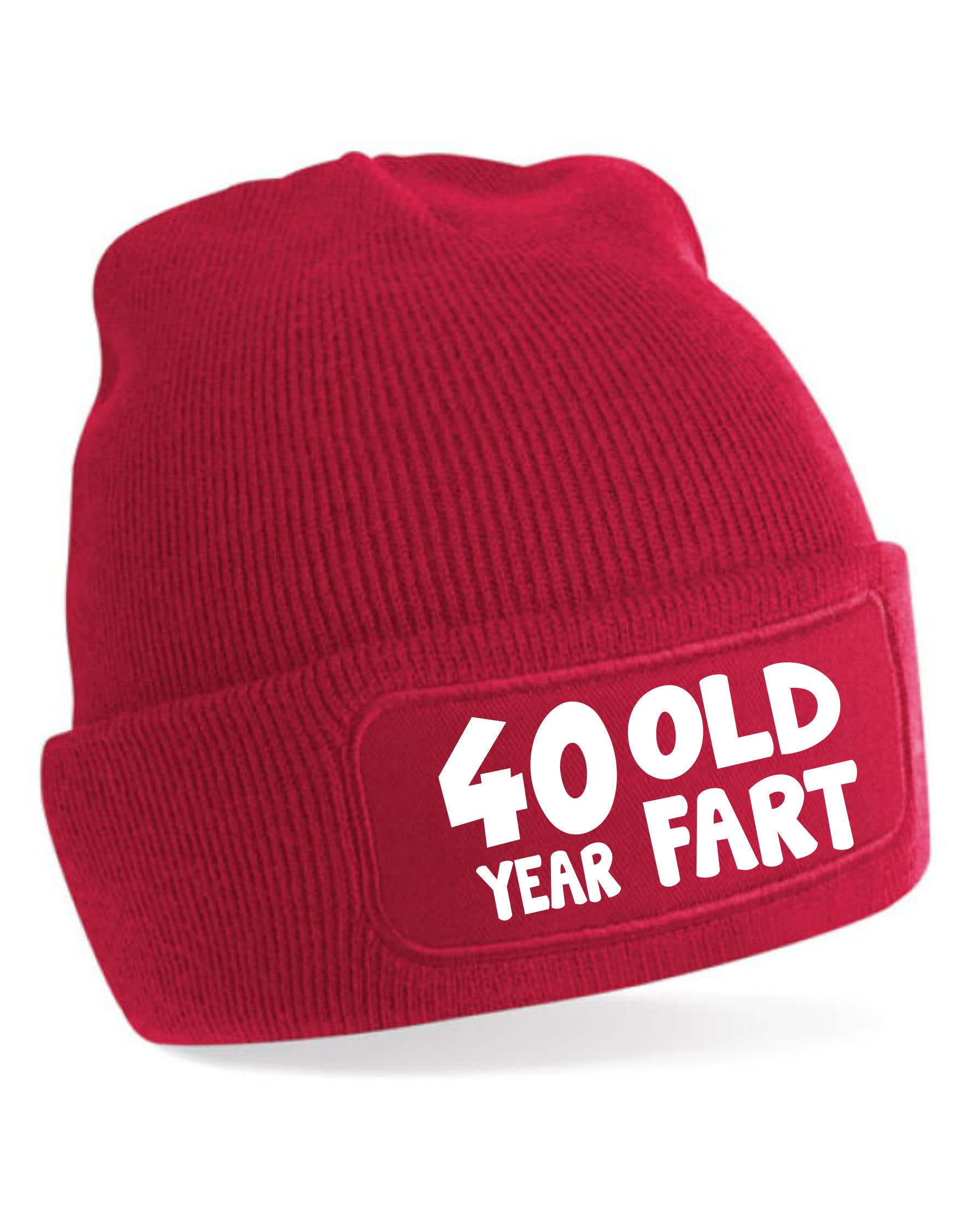Print4U 40 Year Old Fart Beanie Hat 40th Birthday Gift for Men & Ladies Red