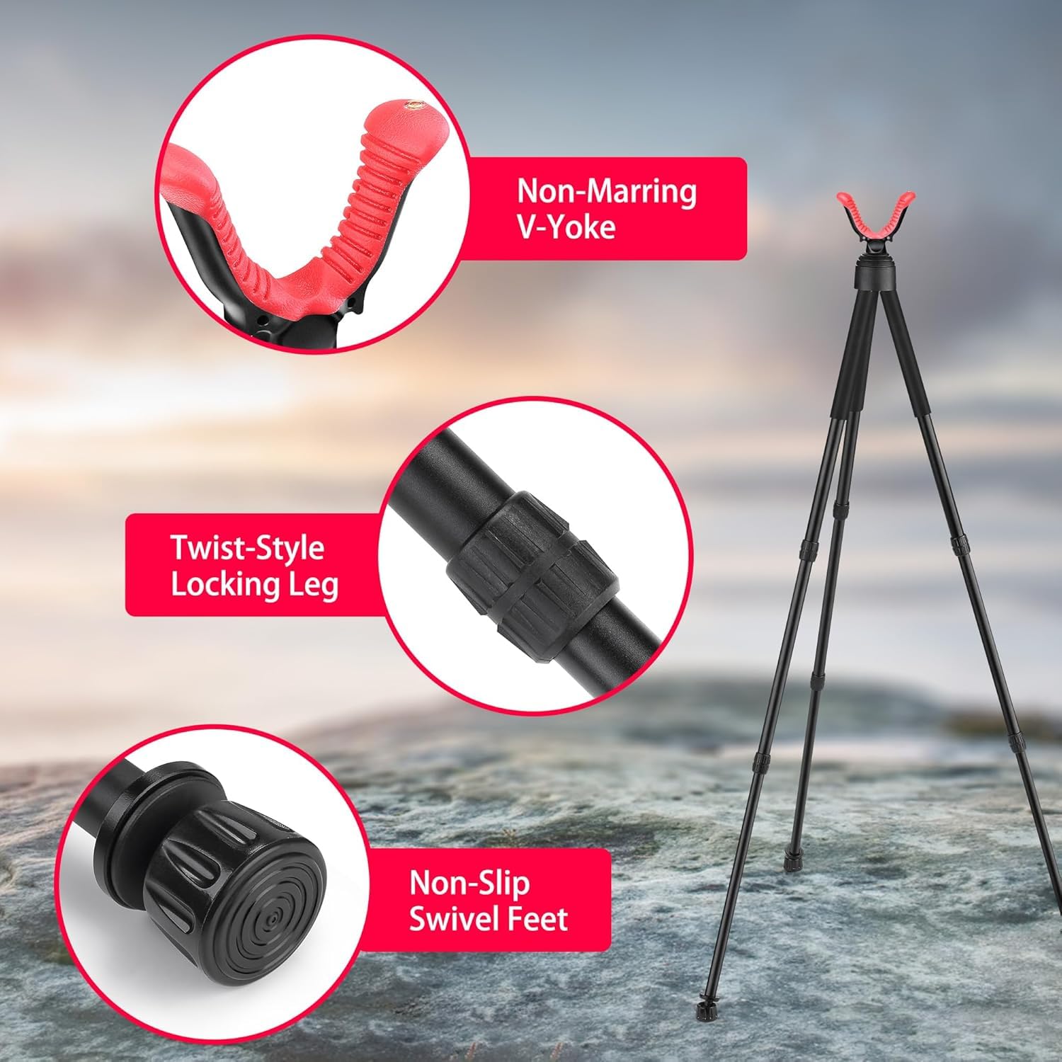 V-Yoke - Trípode ajustable de aluminio ligero para actividades al aire libre, 32-65 pulgadas (81 cm-165 cm)
