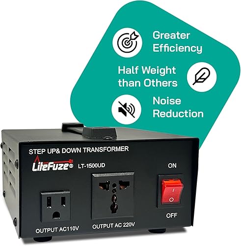 Miniatura 3 de LiteFuze Transformador de voltaje de 1500 vatios elevador hacia arribaabajo - Convertidor de potencia de 110 V a 220 V220 V a 110 V - Cable